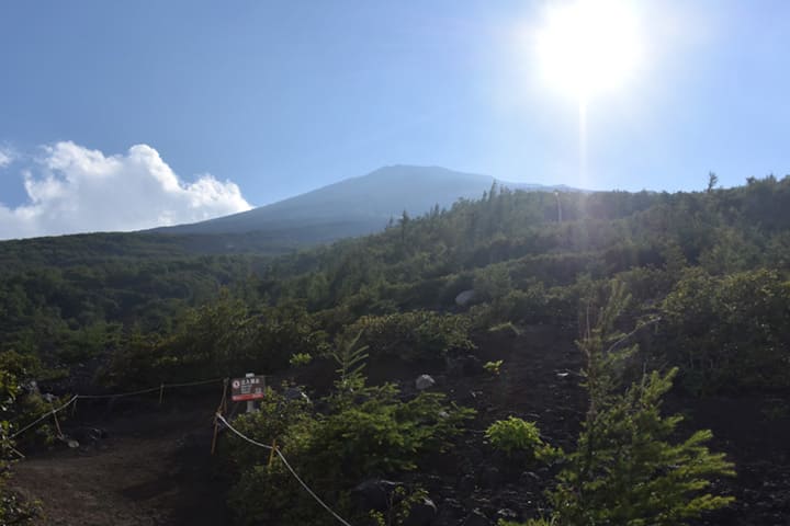 太陽と青空の下、富士山がすっきりと見えた