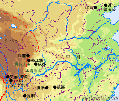チベット東南部、中国西南部旅行地図